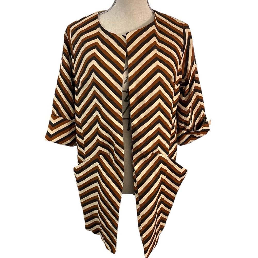 Anthro Eva Franco Chevron Stripe Cotton Open Front French Cuff Jacket (XS/S)